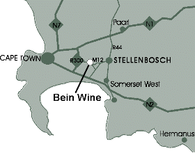 Karte der Kap-Halbinsel, mit Bein Wein in Stellenbosch
